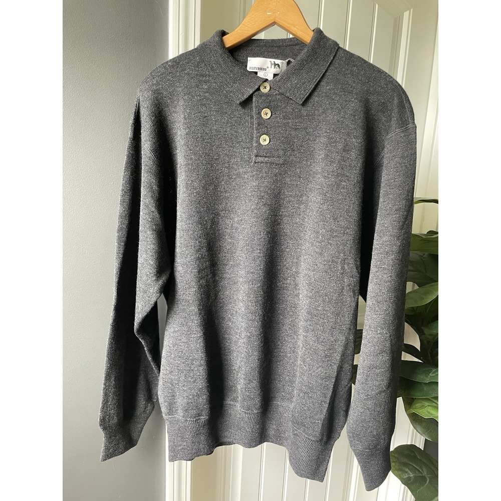 I Levrieri Merino Wool Polo Sweater Mens L Gray Knit Made In Italy Luxury NWT